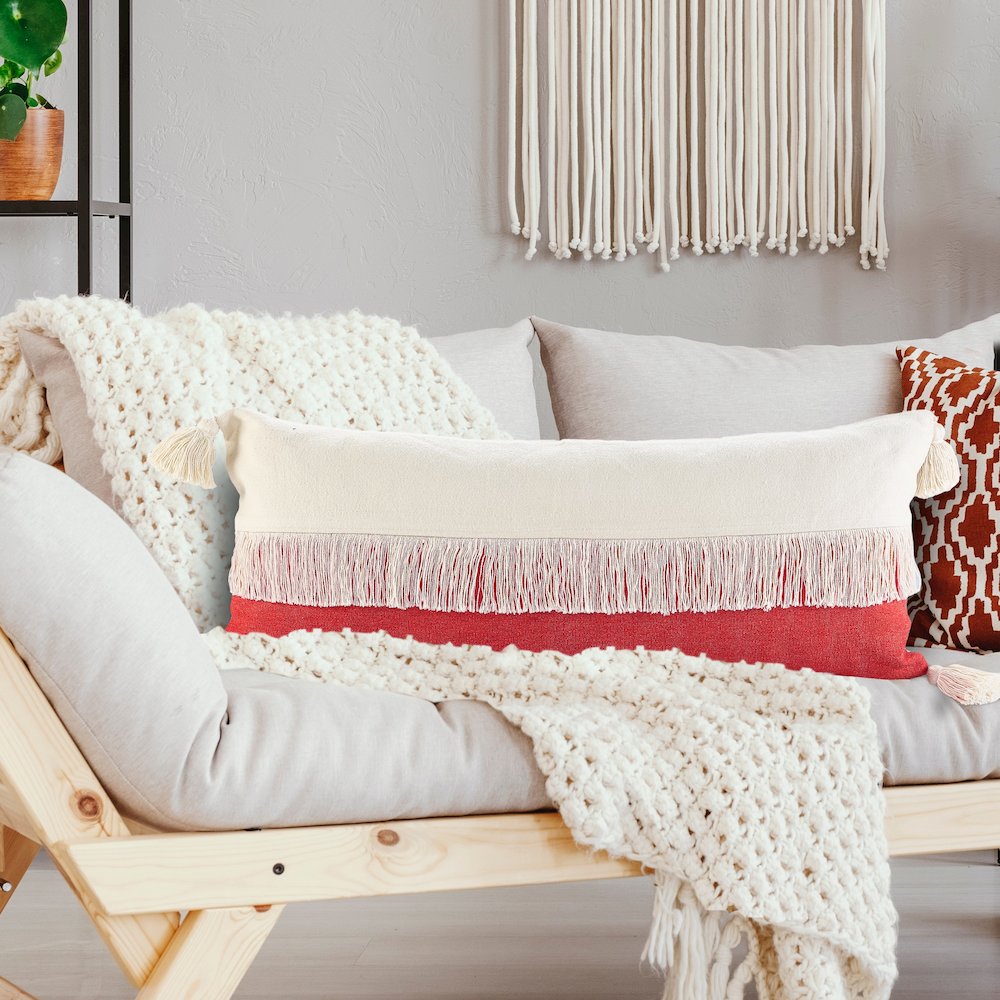 Ox Bay Red/White Color Block All-Natural Cotton Pillow Cover. Picture 8