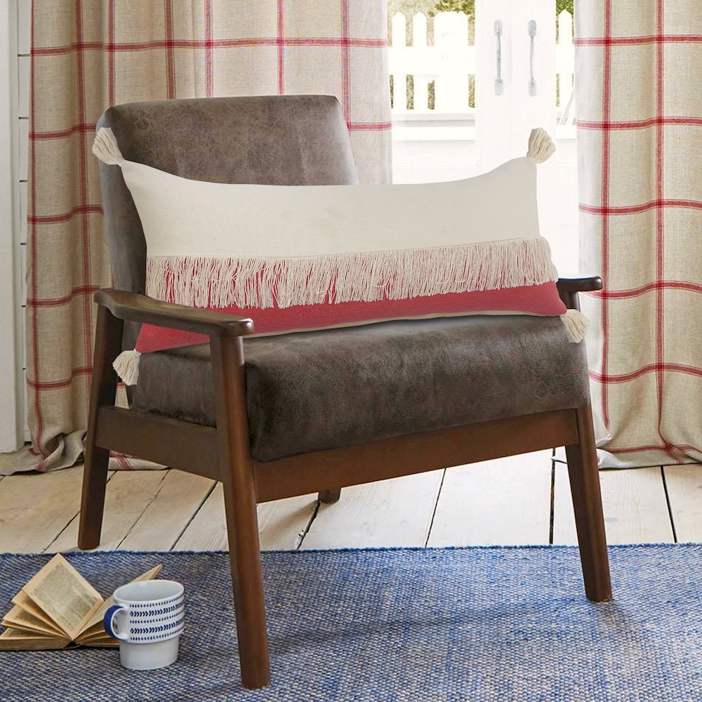 Ox Bay Red/White Color Block All-Natural Cotton Pillow Cover. Picture 9