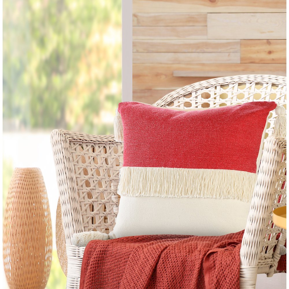 Fringe Festival Raspberry Color Block Throw Pillow. Picture 8
