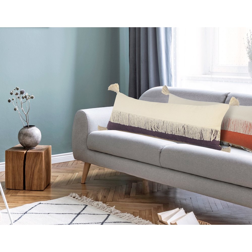 Ox Bay Purple/White Color Block All-Natural Cotton Pillow Cover. Picture 9