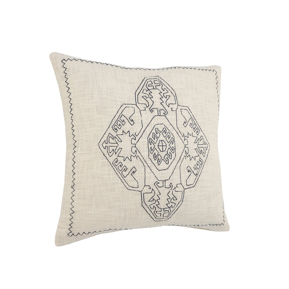 Ox Bay White/Blue Medallion All-Natural Cotton Pillow Cover. Picture 5