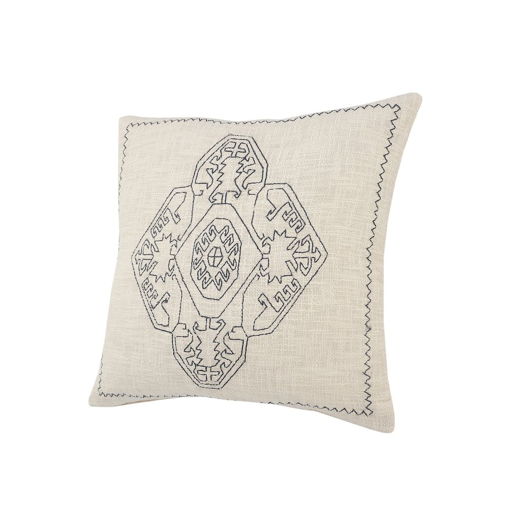 Ox Bay White/Blue Medallion All-Natural Cotton Pillow Cover. Picture 6