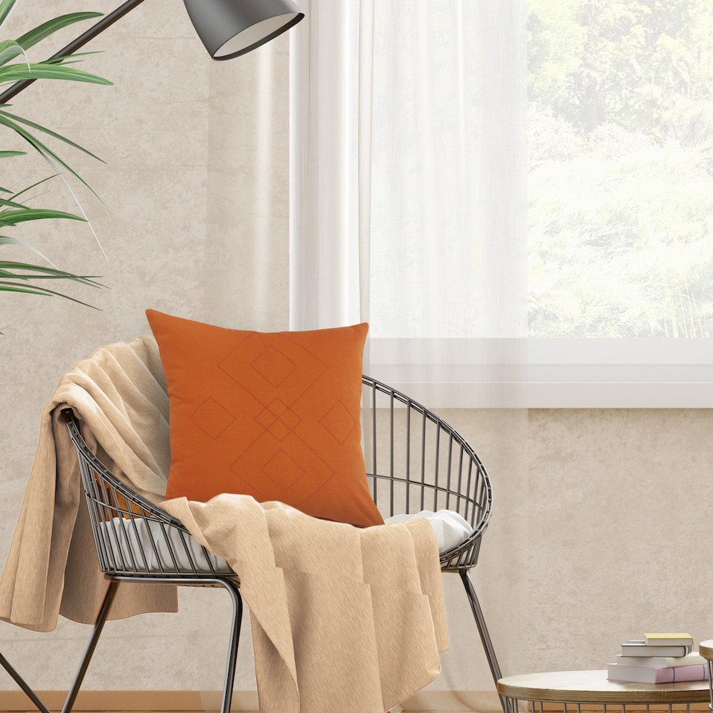 Minimal Embroidered Amber Throw Pillow. Picture 8