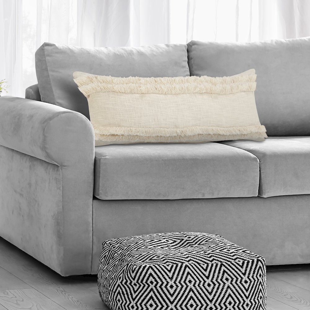 Beverly Fringed Solid Lumbar Throw Pillow. Picture 9