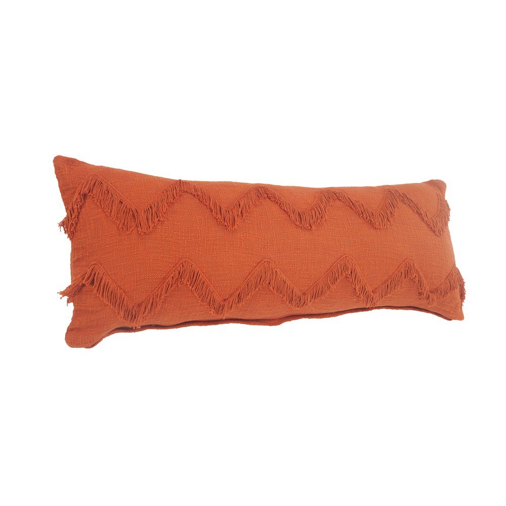 Solid Cinnamon Chevron Shag Lumbar Throw Pillow. Picture 5