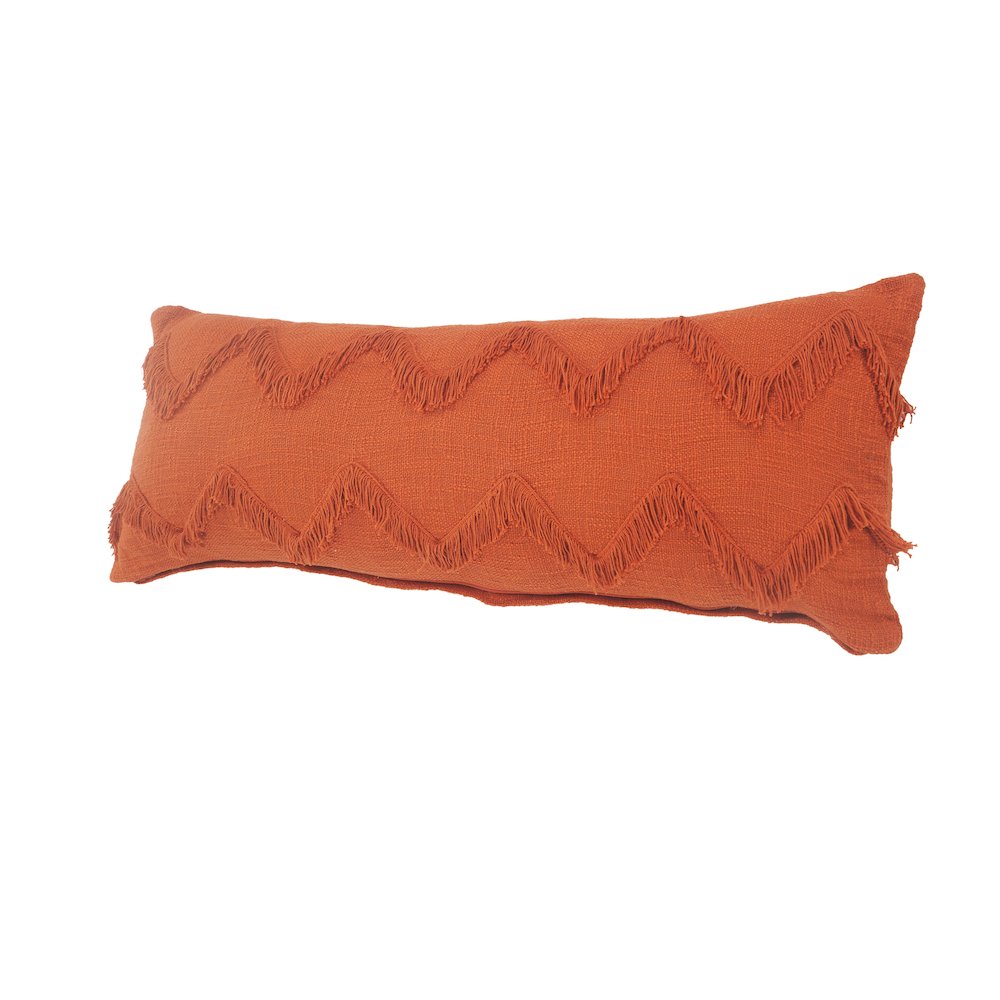 Solid Cinnamon Chevron Shag Lumbar Throw Pillow. Picture 6