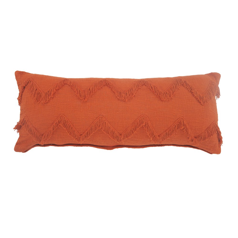 Solid Cinnamon Chevron Shag Lumbar Throw Pillow. Picture 1