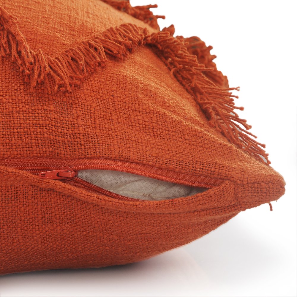 Solid Cinnamon Chevron Shag Lumbar Throw Pillow. Picture 3