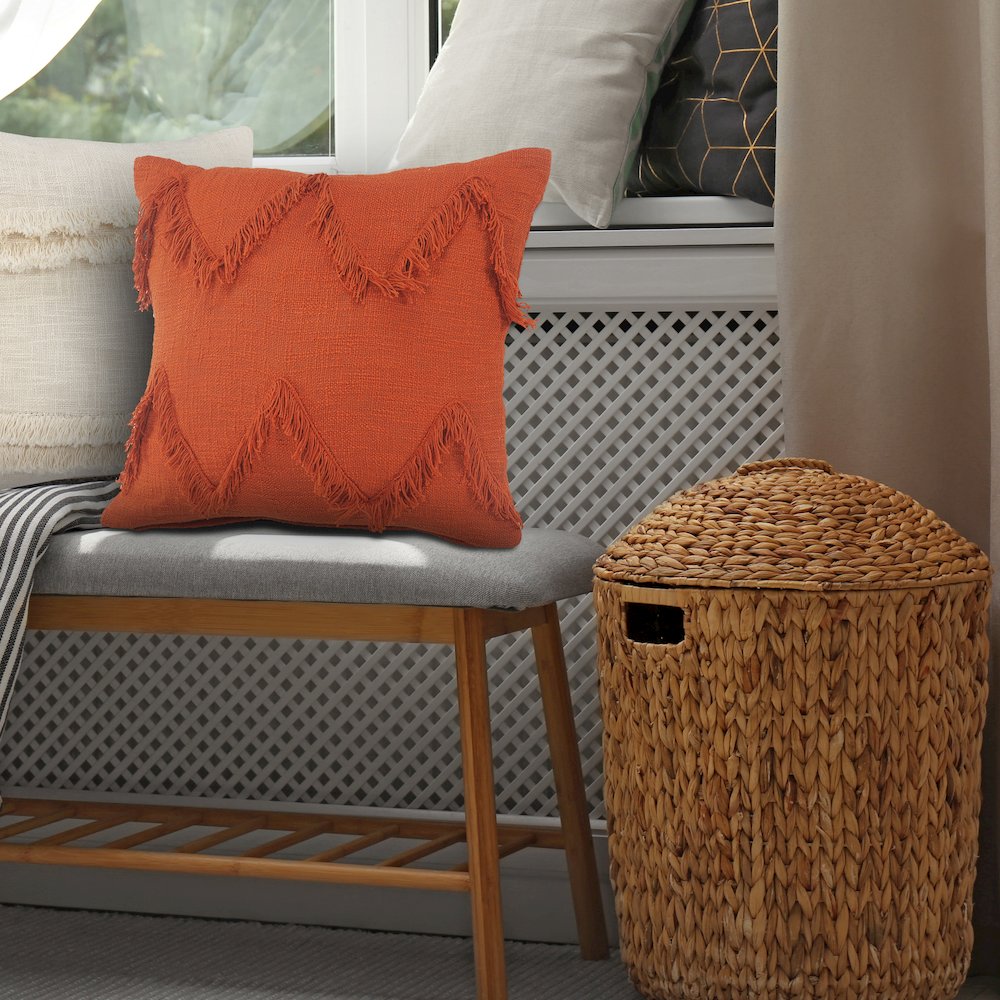 Solid Cinnamon Chevron Shag Throw Pillow. Picture 9