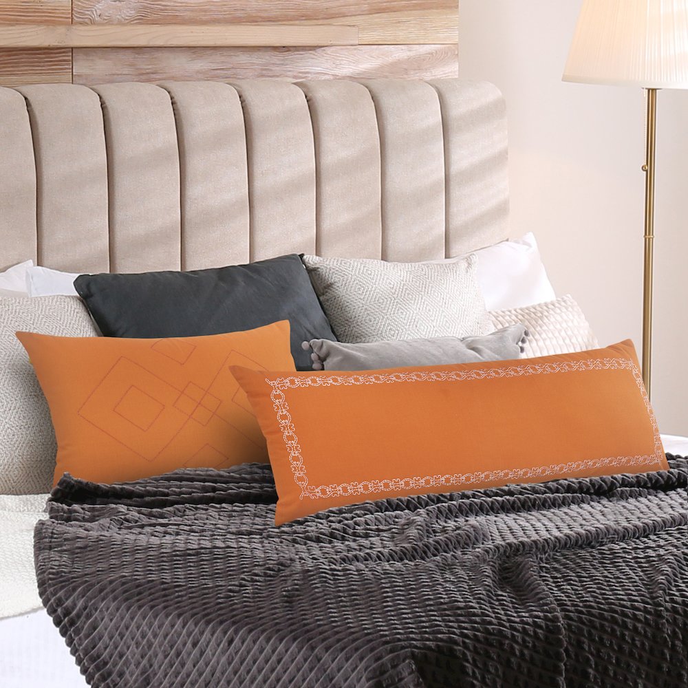Dainty and Delicate Embroidered Border Lumbar Throw Pillow. Picture 8