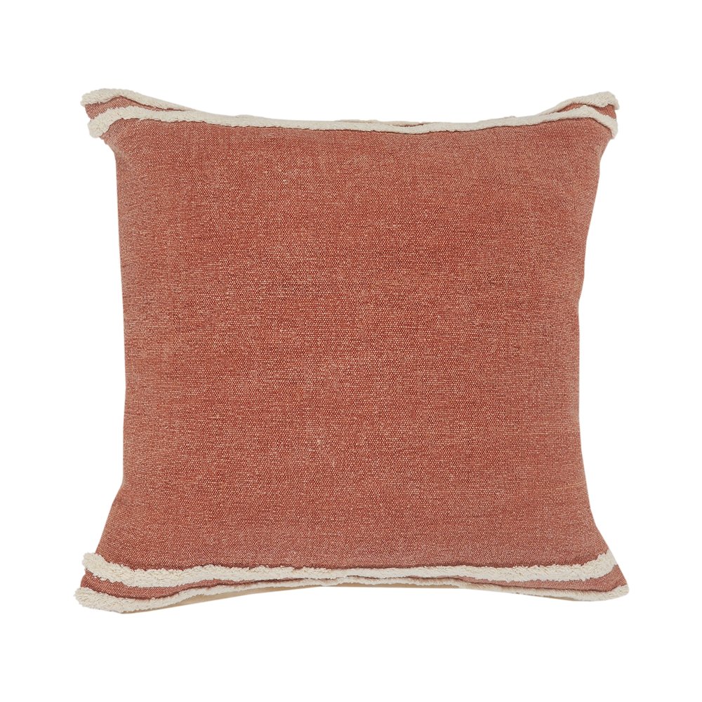 Ox Bay Brown/White Bordered All-Natural Cotton Pillow Cover. Picture 1