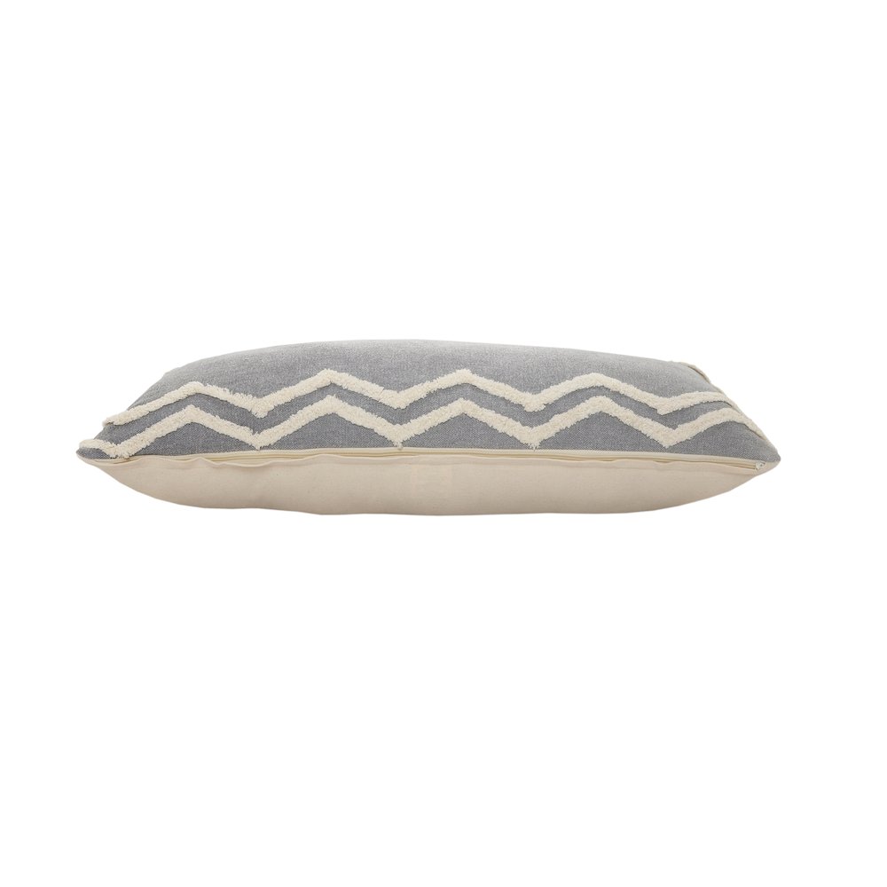 Ox Bay Gray/Cream Bordered All-Natural Cotton Pillow Cover. Picture 4