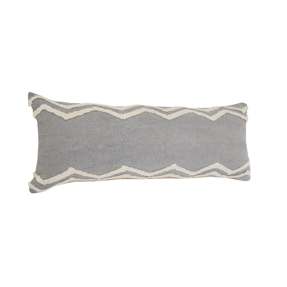 Ox Bay Gray/Cream Bordered All-Natural Cotton Pillow Cover. Picture 5