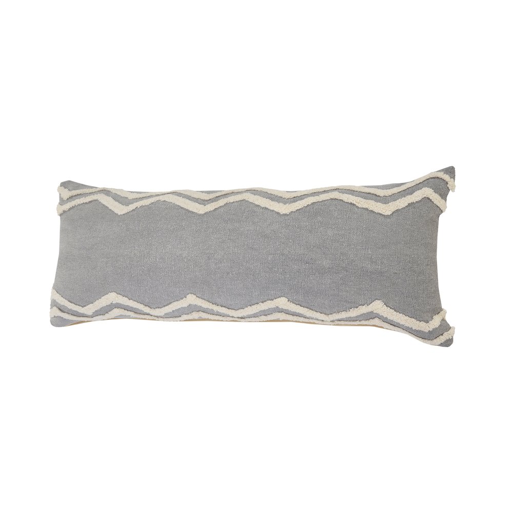 Ox Bay Gray/Cream Bordered All-Natural Cotton Pillow Cover. Picture 6