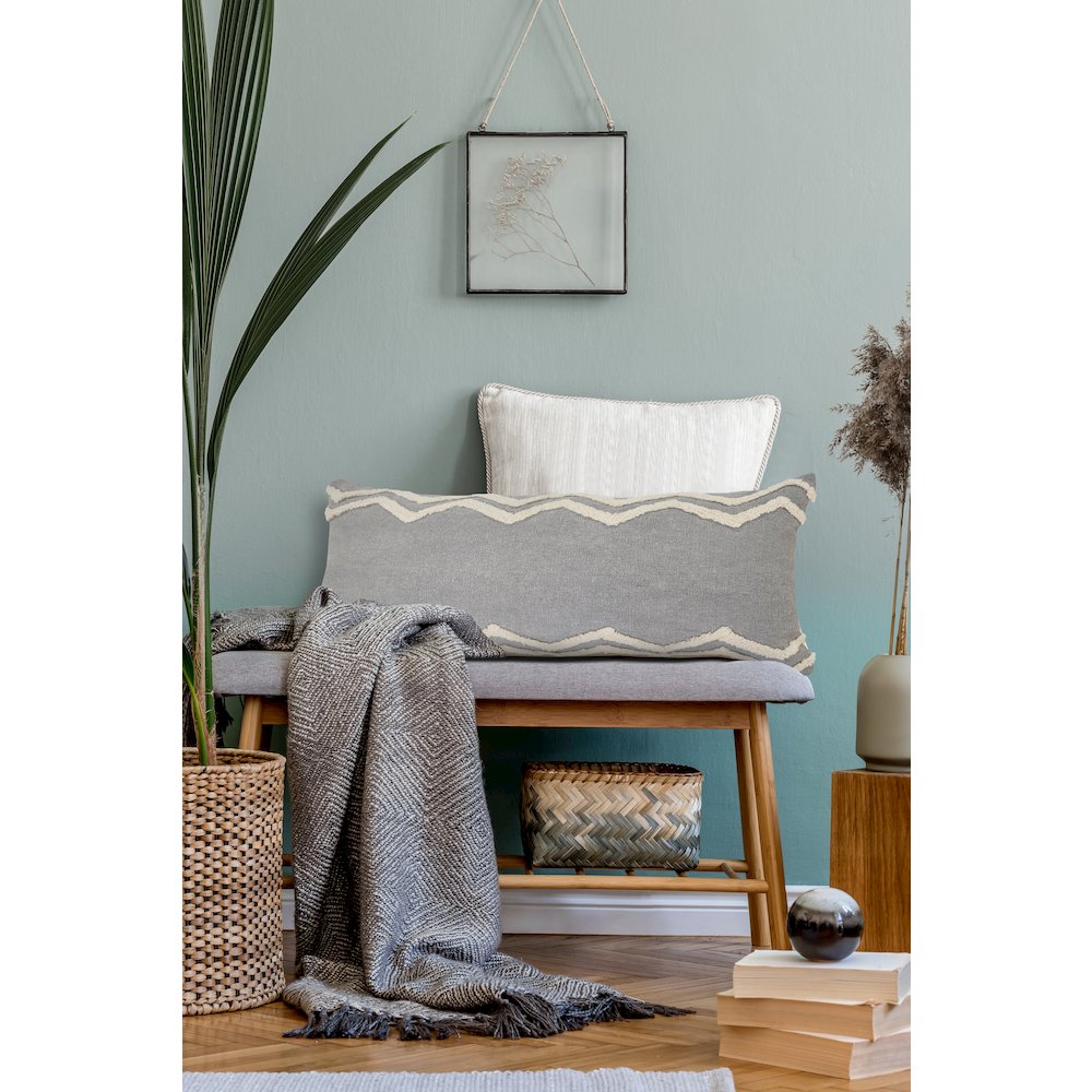 Soft Chevron Bordered Lumbar Throw Pillow. Picture 8