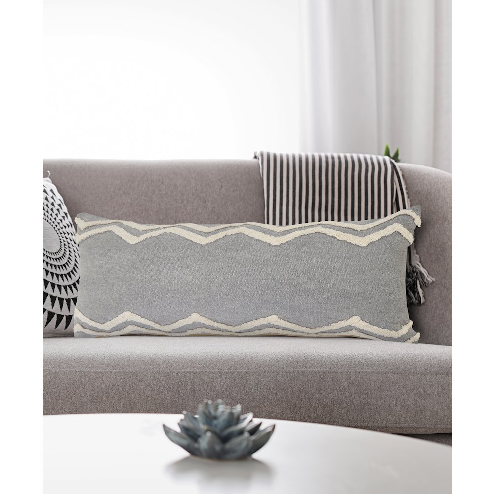 Ox Bay Gray/Cream Bordered All-Natural Cotton Pillow Cover. Picture 8