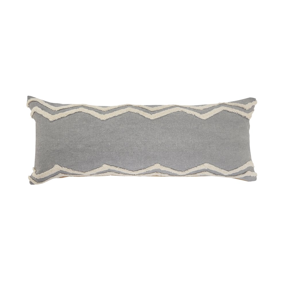 Ox Bay Gray/Cream Bordered All-Natural Cotton Pillow Cover. Picture 1