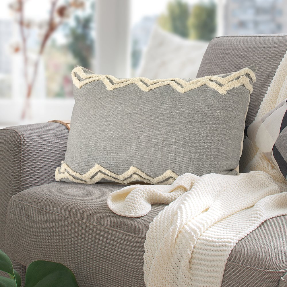 Evette Rios Rory Soft Chevron Bordered Lumbar Throw Pillow. Picture 2