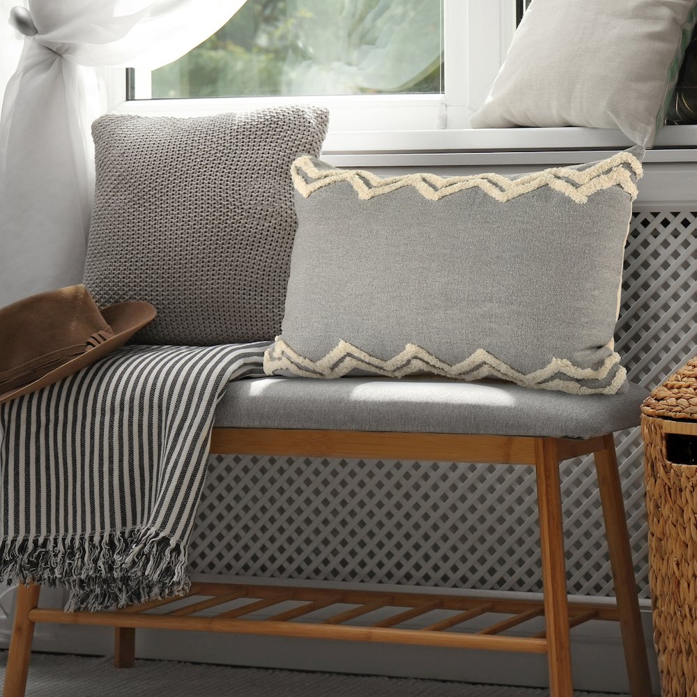 Evette Rios Rory Soft Chevron Bordered Lumbar Throw Pillow. Picture 5