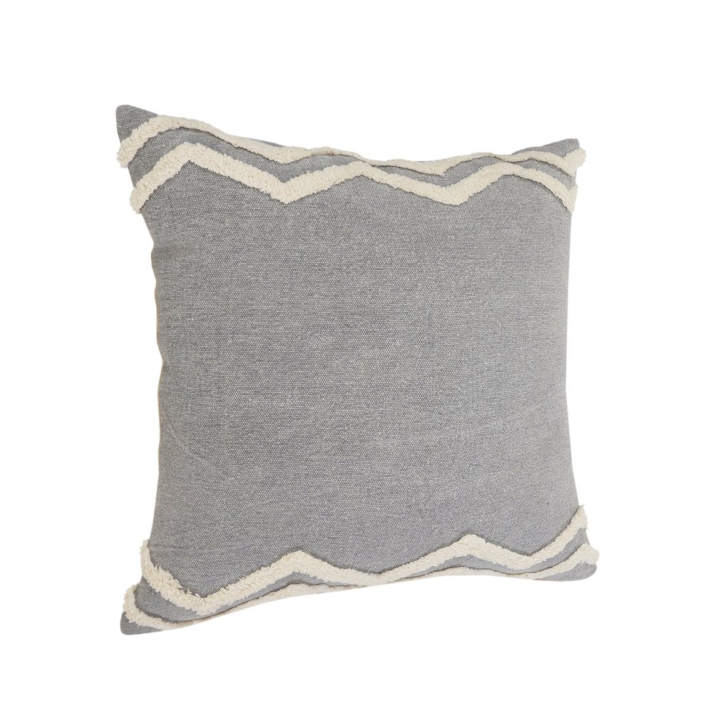 Ox Bay Gray/Cream Bordered All-Natural Cotton Pillow Cover. Picture 5