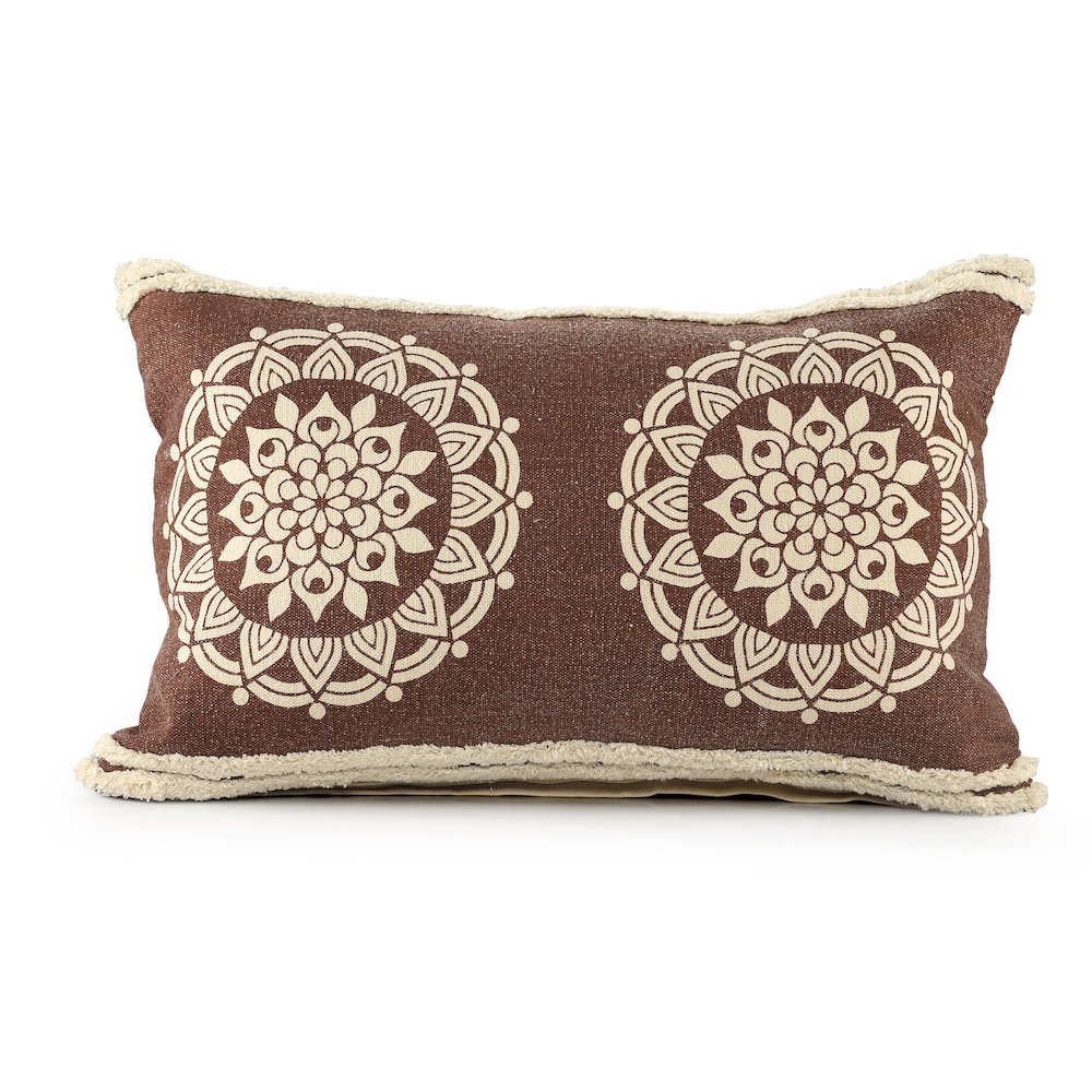 Floral Medallion Lumbar Throw Pillow with Stripe Border. Picture 1
