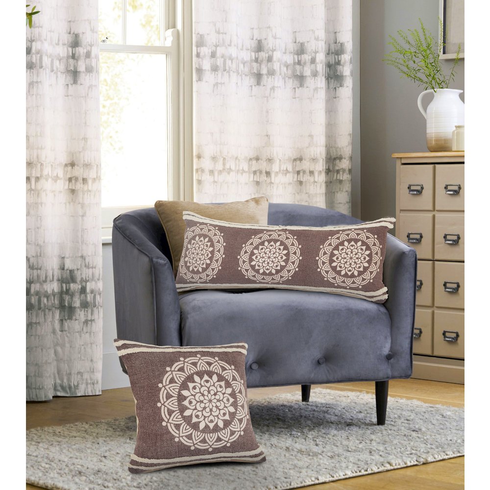 Ox Bay Brown/White Medallion All-Natural Cotton Pillow Cover. Picture 9