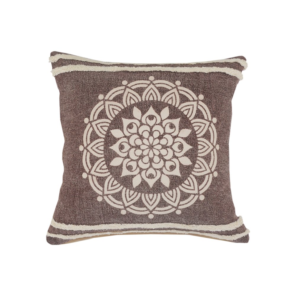 Ox Bay Brown/White Medallion All-Natural Cotton Pillow Cover. Picture 1