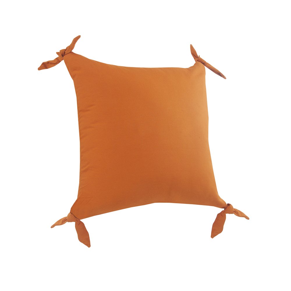 Solid Orange Corner Tie Throw Pillow. Picture 4
