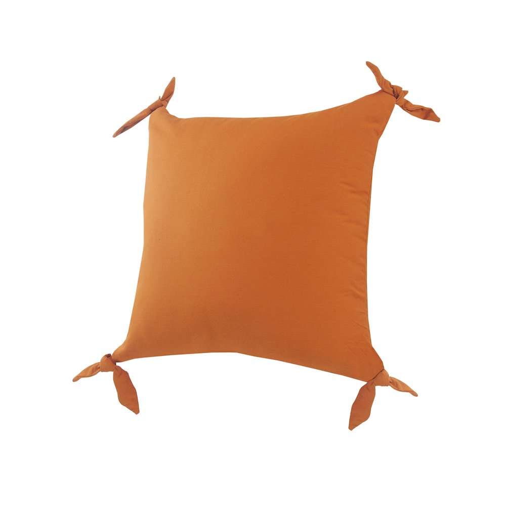 Solid Orange Corner Tie Throw Pillow. Picture 5