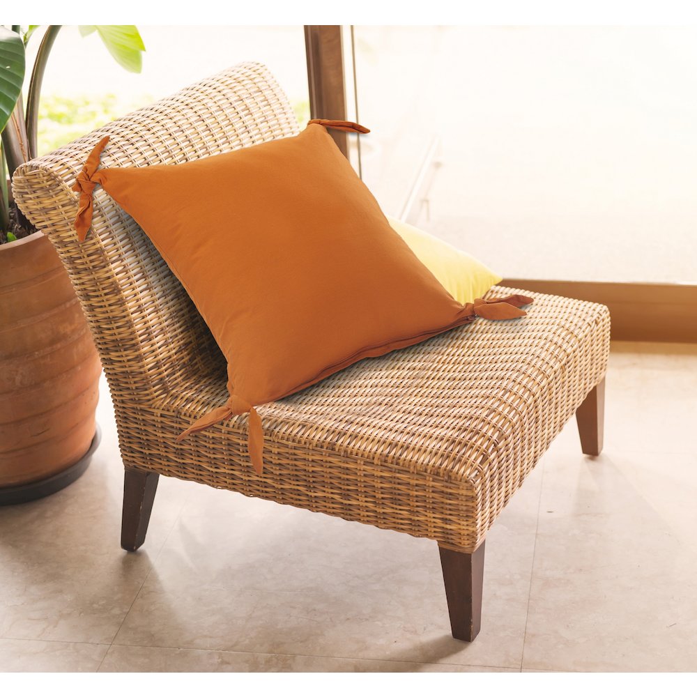 Solid Orange Corner Tie Throw Pillow. Picture 7