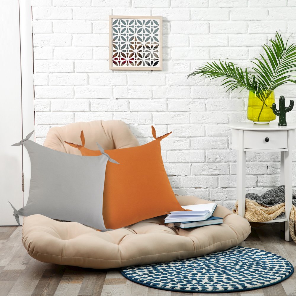 Solid Orange Corner Tie Throw Pillow. Picture 8