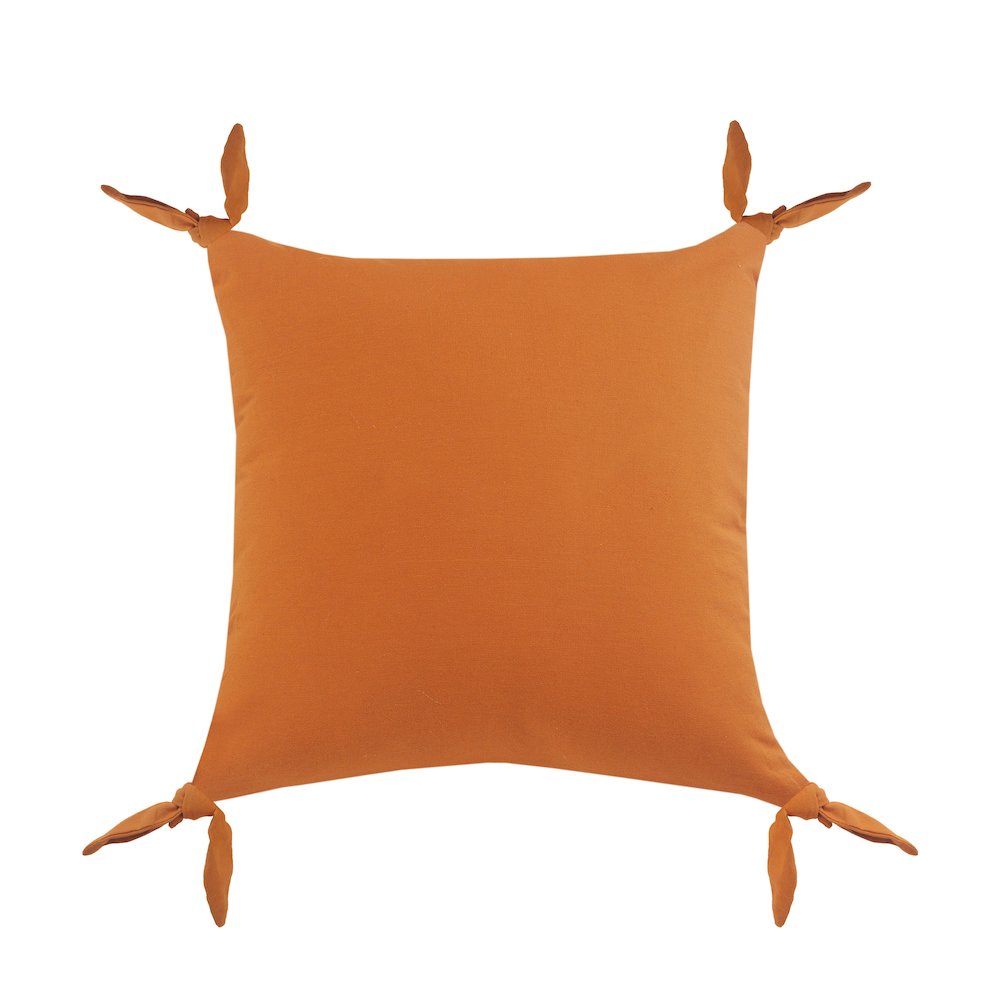 Solid Orange Corner Tie Throw Pillow. Picture 1