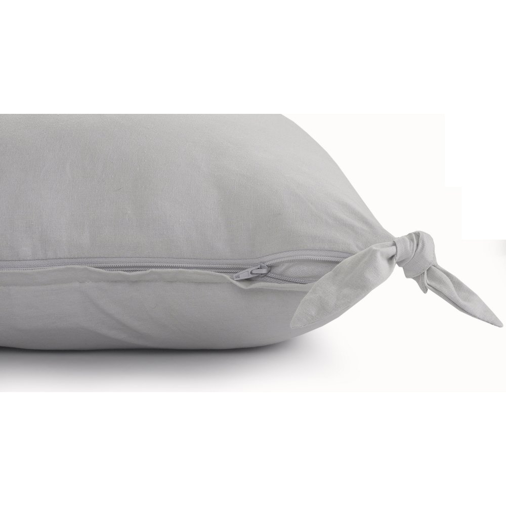 Solid Gray Corner Tie Throw Pillow. Picture 3