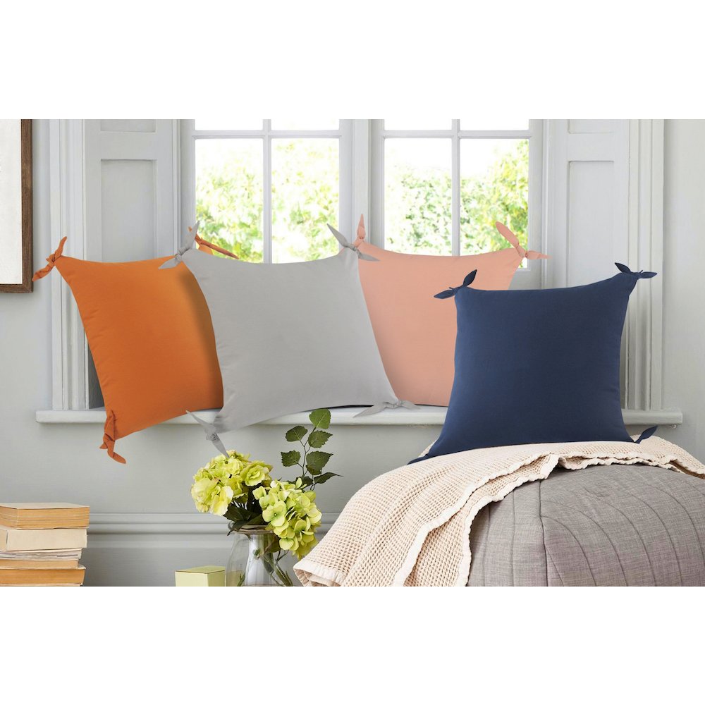 Solid Gray Corner Tie Throw Pillow. Picture 9