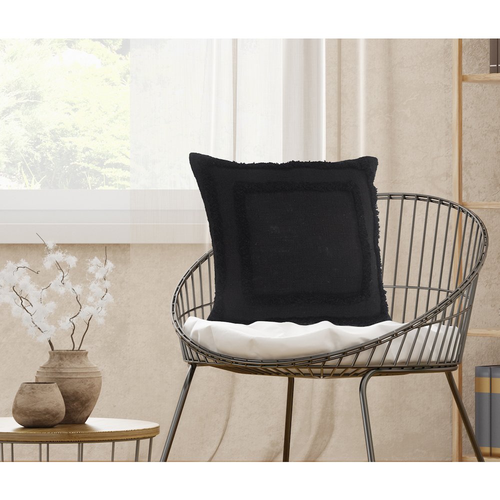 Modern Tufted Solid Black Throw Pillow. Picture 8