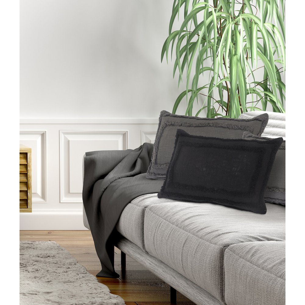 Modern Tufted Solid Black Lumbar Throw Pillow. Picture 8