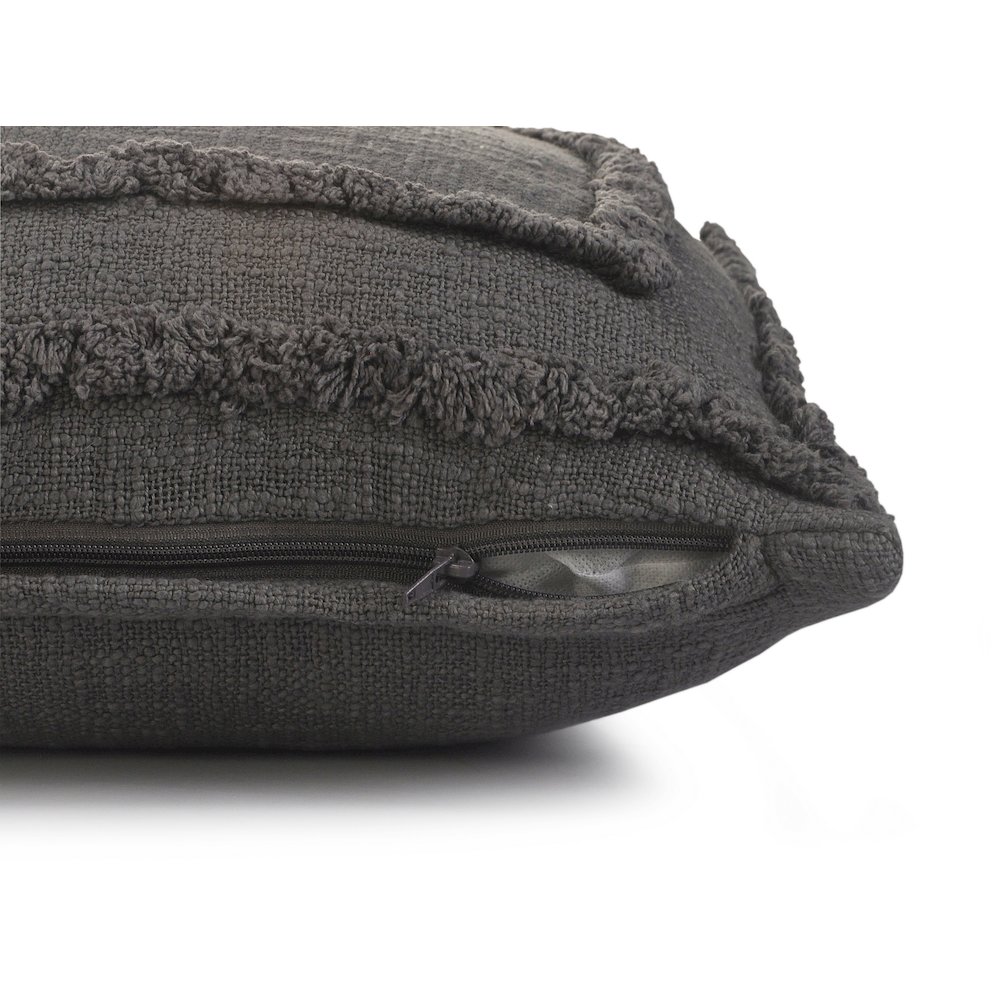 Ox Bay Gray Bordered All-Natural Cotton Pillow Cover. Picture 3