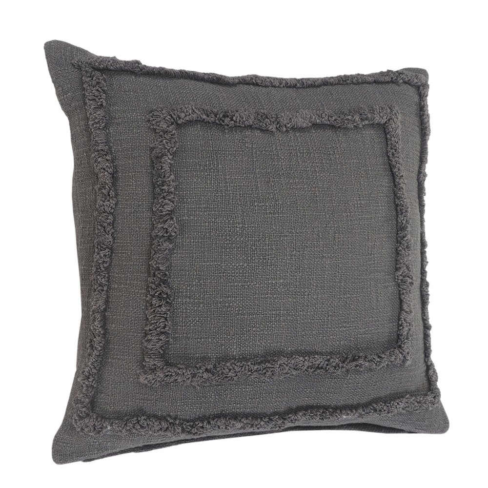 Ox Bay Gray Bordered All-Natural Cotton Pillow Cover. Picture 4