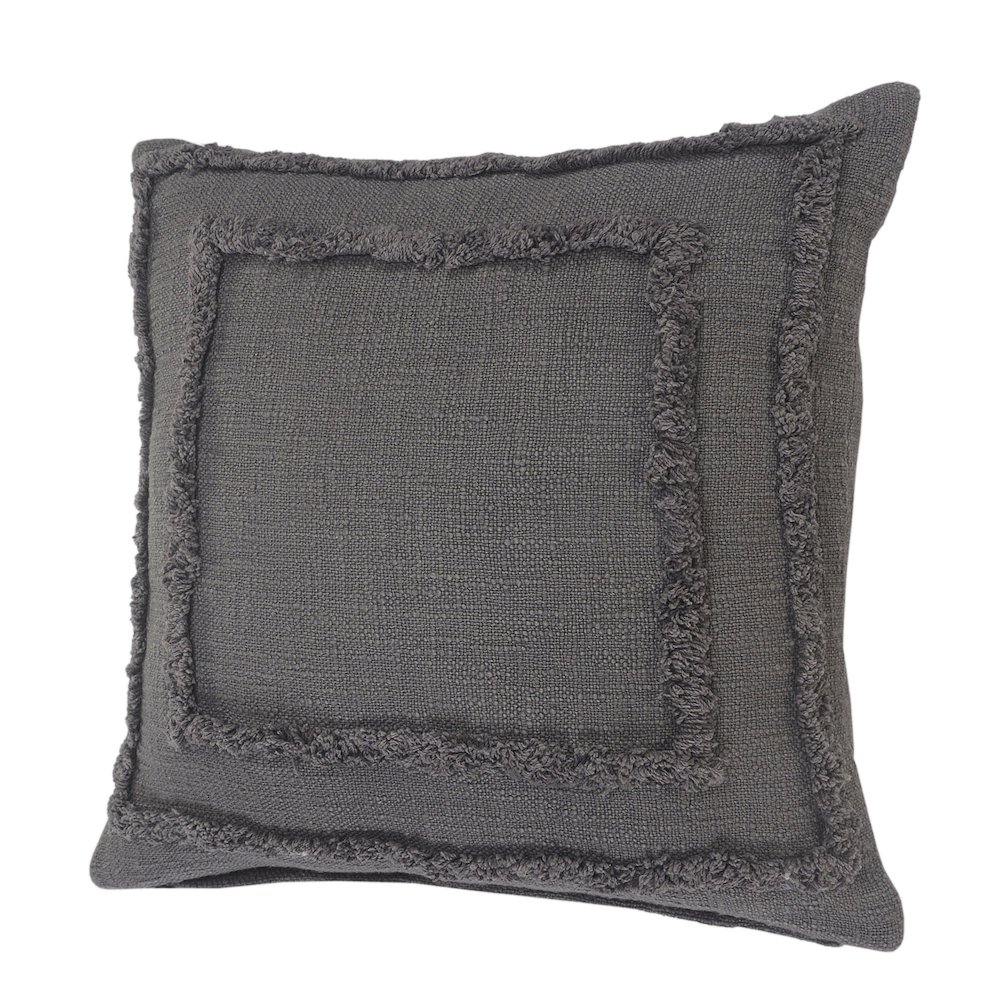 Ox Bay Gray Bordered All-Natural Cotton Pillow Cover. Picture 5