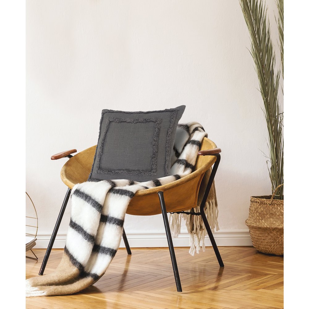 Modern Tufted Solid Gray Throw Pillow. Picture 8