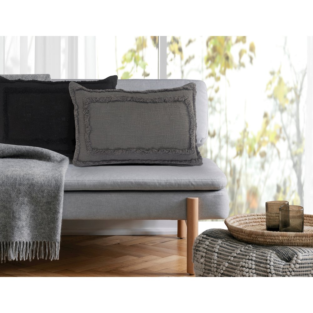 Modern Tufted Solid Gray Lumbar Throw Pillow. Picture 8