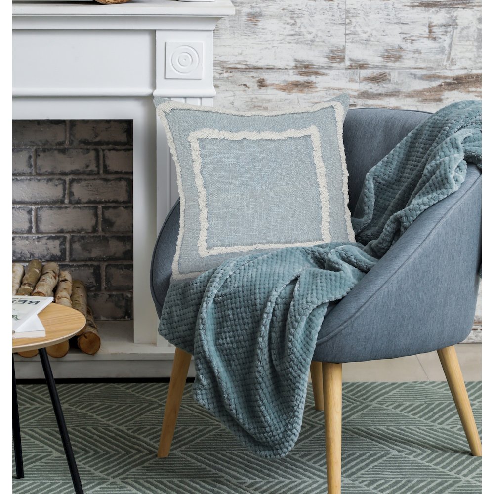 Modern Tufted Sky Blue Throw Pillow. Picture 8