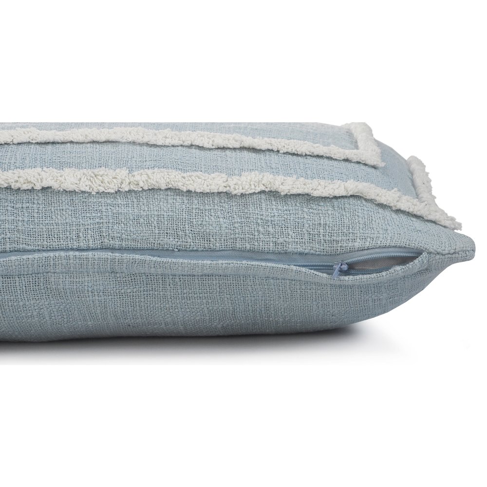 Ox Bay Blue/White Bordered All-Natural Cotton Pillow Cover. Picture 3
