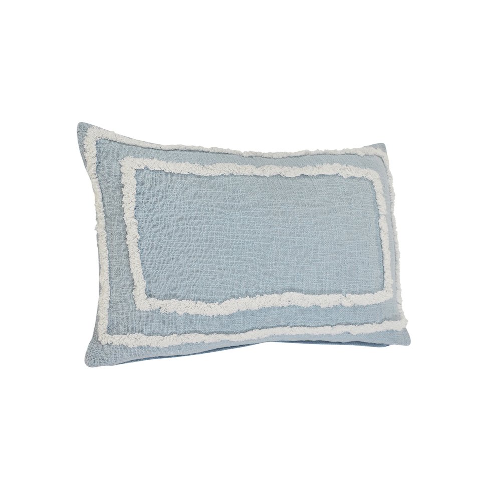 Ox Bay Blue/White Bordered All-Natural Cotton Pillow Cover. Picture 4