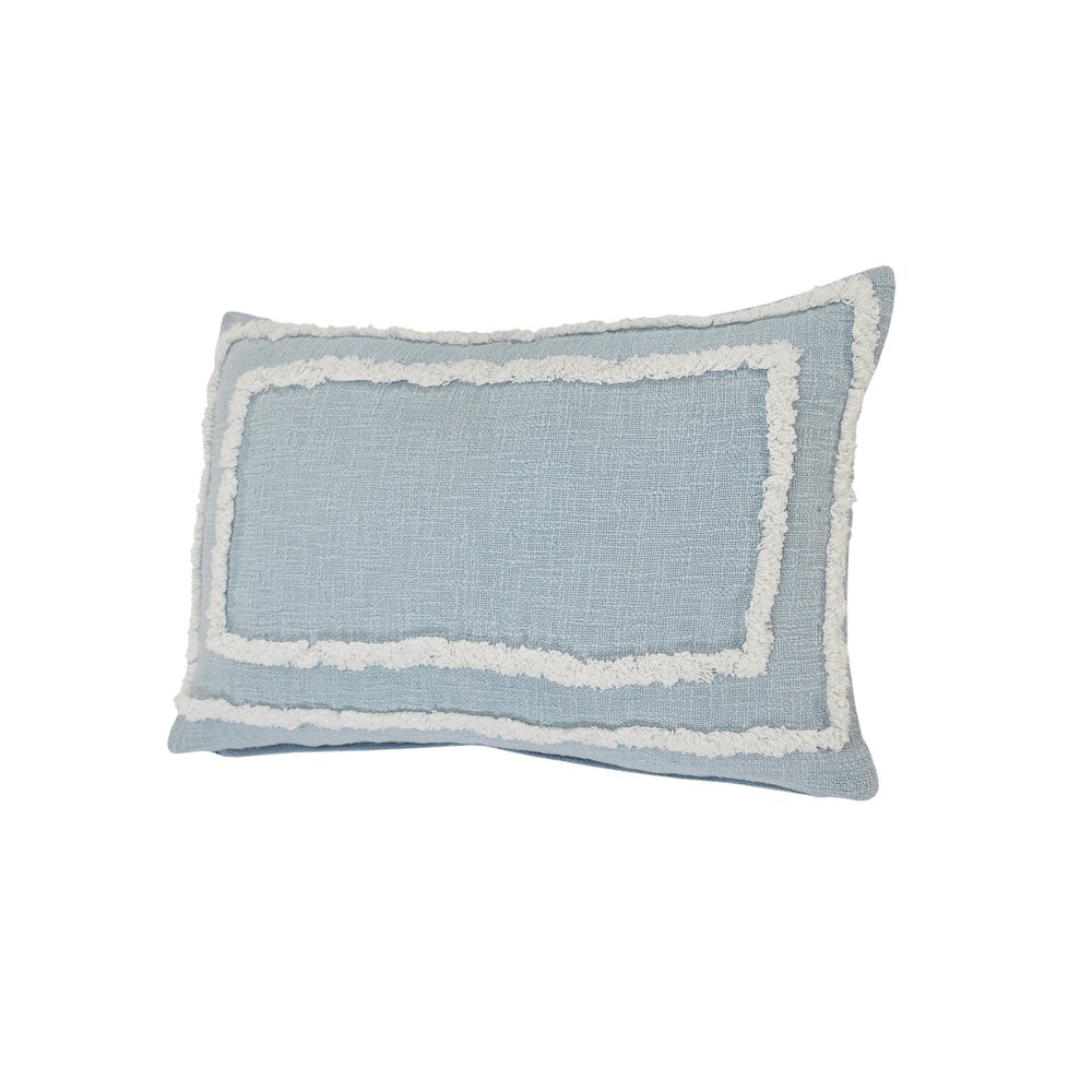 Ox Bay Blue/White Bordered All-Natural Cotton Pillow Cover. Picture 5