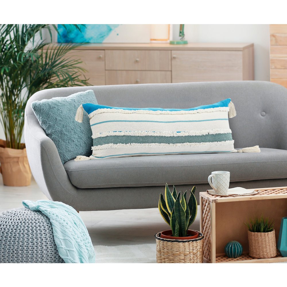 Turquoise Quarry Striped Lumbar Throw Pillow. Picture 8