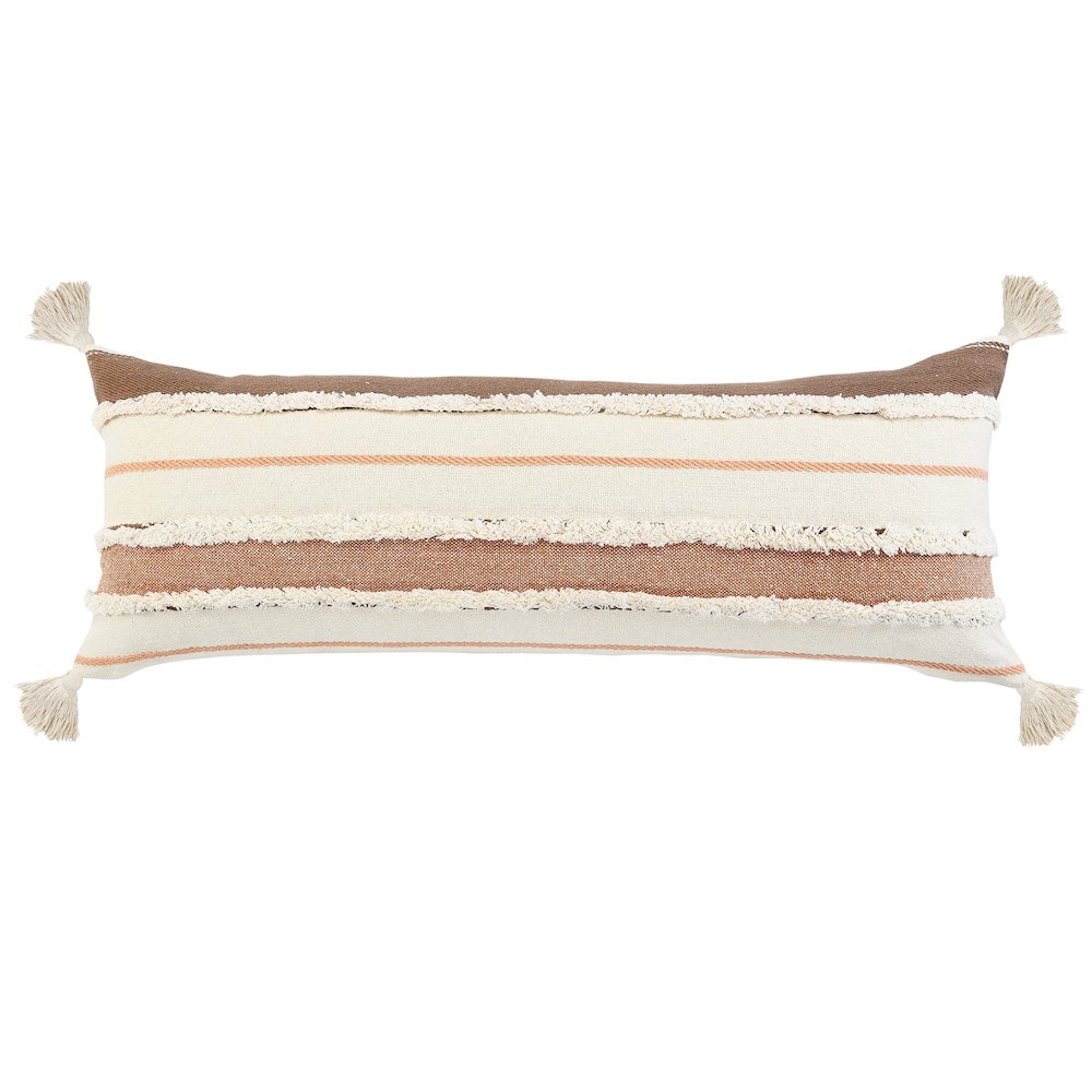 Ox Bay Hand-stitched White/Brown Stripe All-Natural Cotton Pillow Cover. Picture 1