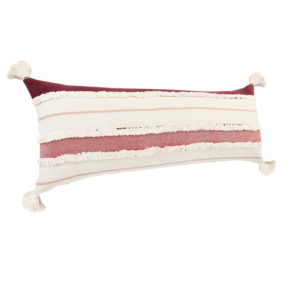 Ox Bay Hand-stitched White/Red Stripe All-Natural Cotton Pillow Cover. Picture 4