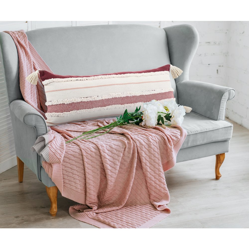 Ox Bay Hand-stitched White/Red Stripe All-Natural Cotton Pillow Cover. Picture 8