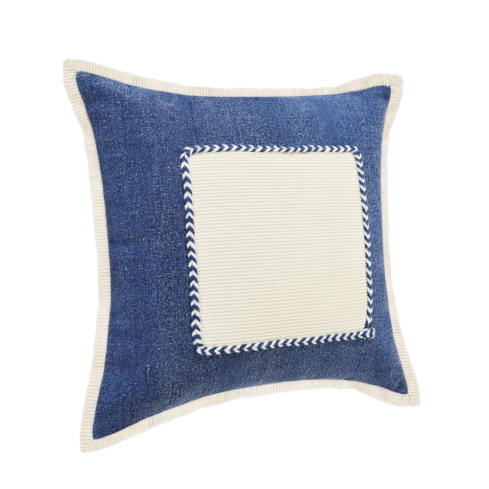 Ox Bay Hand-stitched Blue/White Bordered All-Natural Cotton Pillow Cover. Picture 4